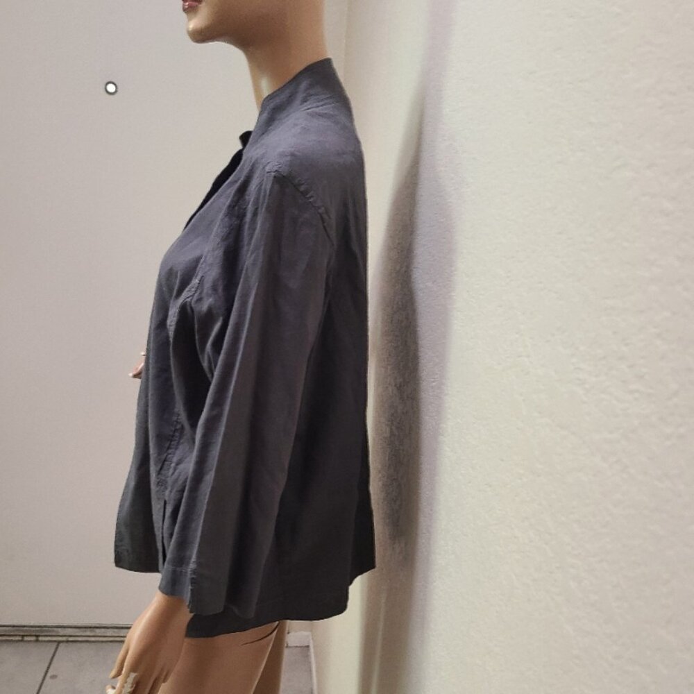 EILEEN FISHER STRETCH LINEN-BLEND OPEN FRONT STAND COLLAR KIMONO JACKET TOP XL - Picture 4 of 8